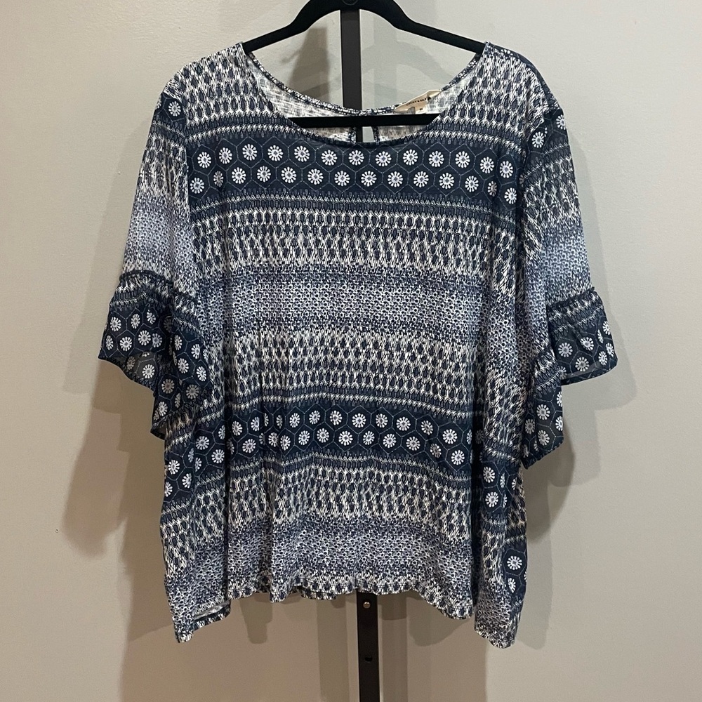 Lucky Brand Boho Printed Loose Fit Boxy Dolman T-Shirt Blouse Size 3X